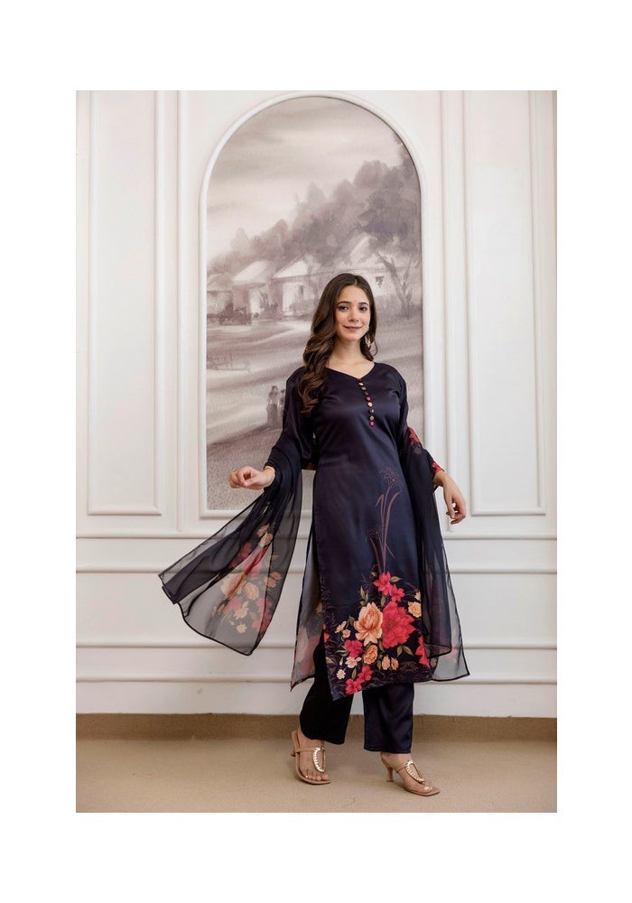 Malishka Export Black Printed Kurta Pant Set With Dupatta for Women - Image 3